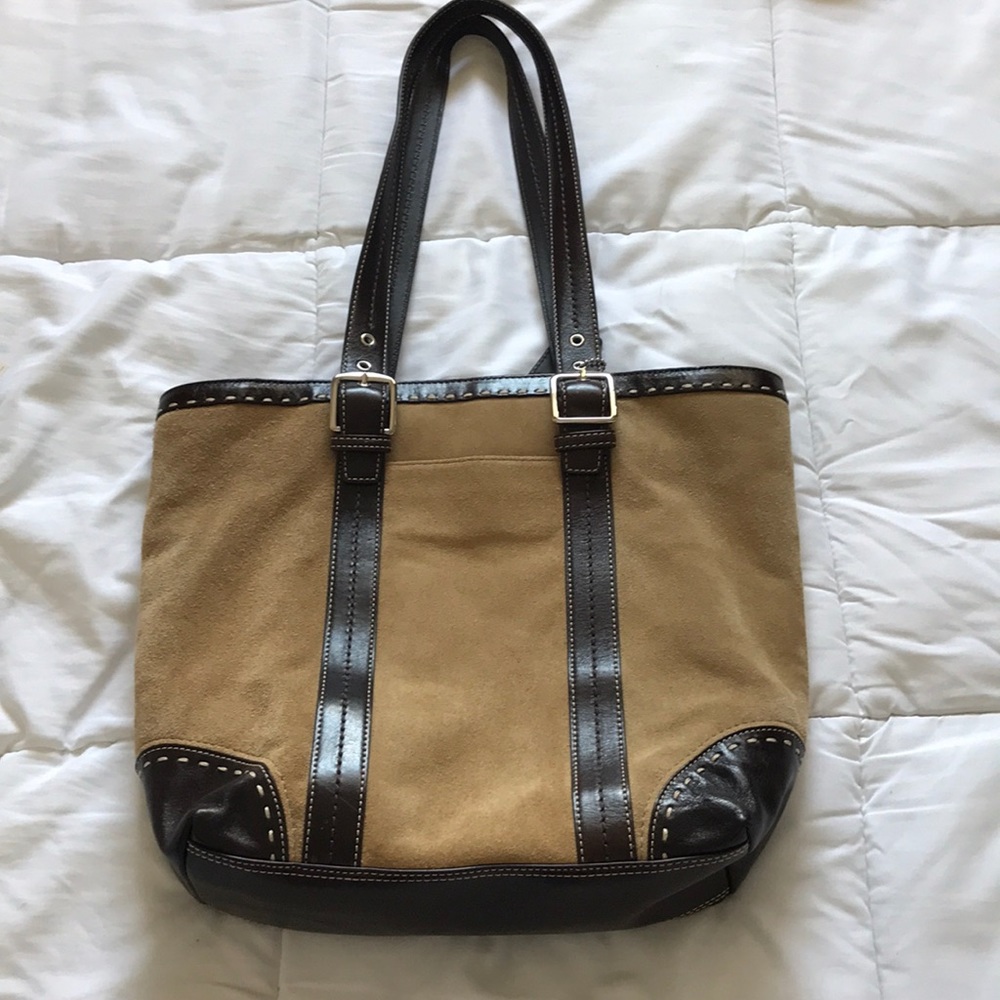 Coach Suede dark brown/camel color shoulder bag